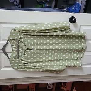Beautiful new never worn blouse sage green with white dots